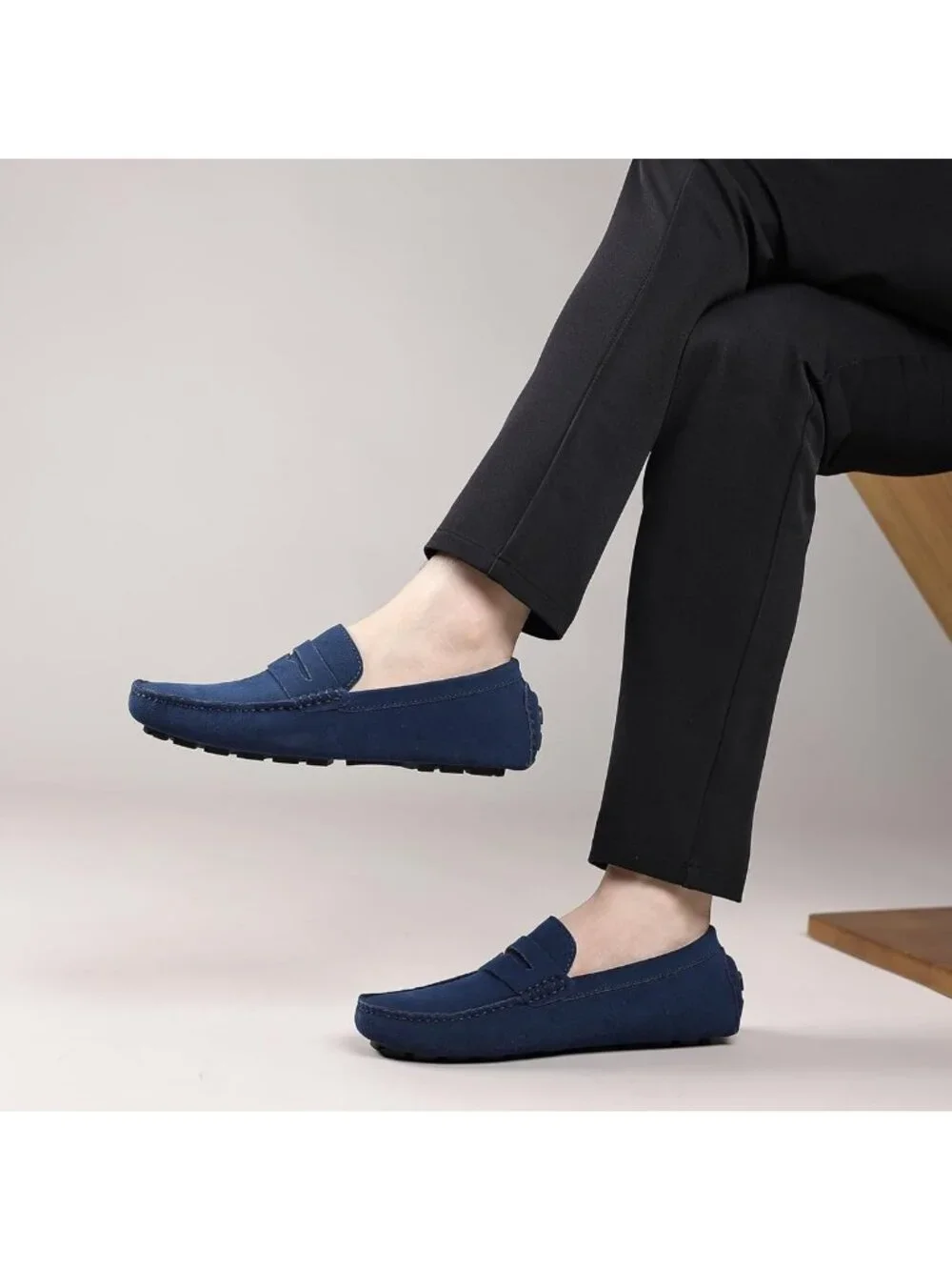 Men's Suede Penny Loafers - Slip-On Comfort Casual Shoes for Work & Driving